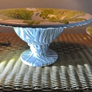 Vintage 'Tropical Palm' Hand Made Designer Laurie Gates Collection Compote